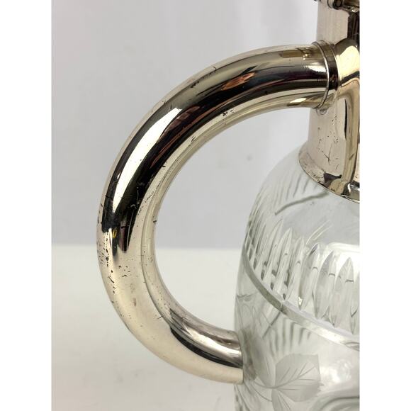 Vintage Cut Glass Water Pitcher Silverplate Lid Hinged Claret Jug 10” - Picture 2 of 15